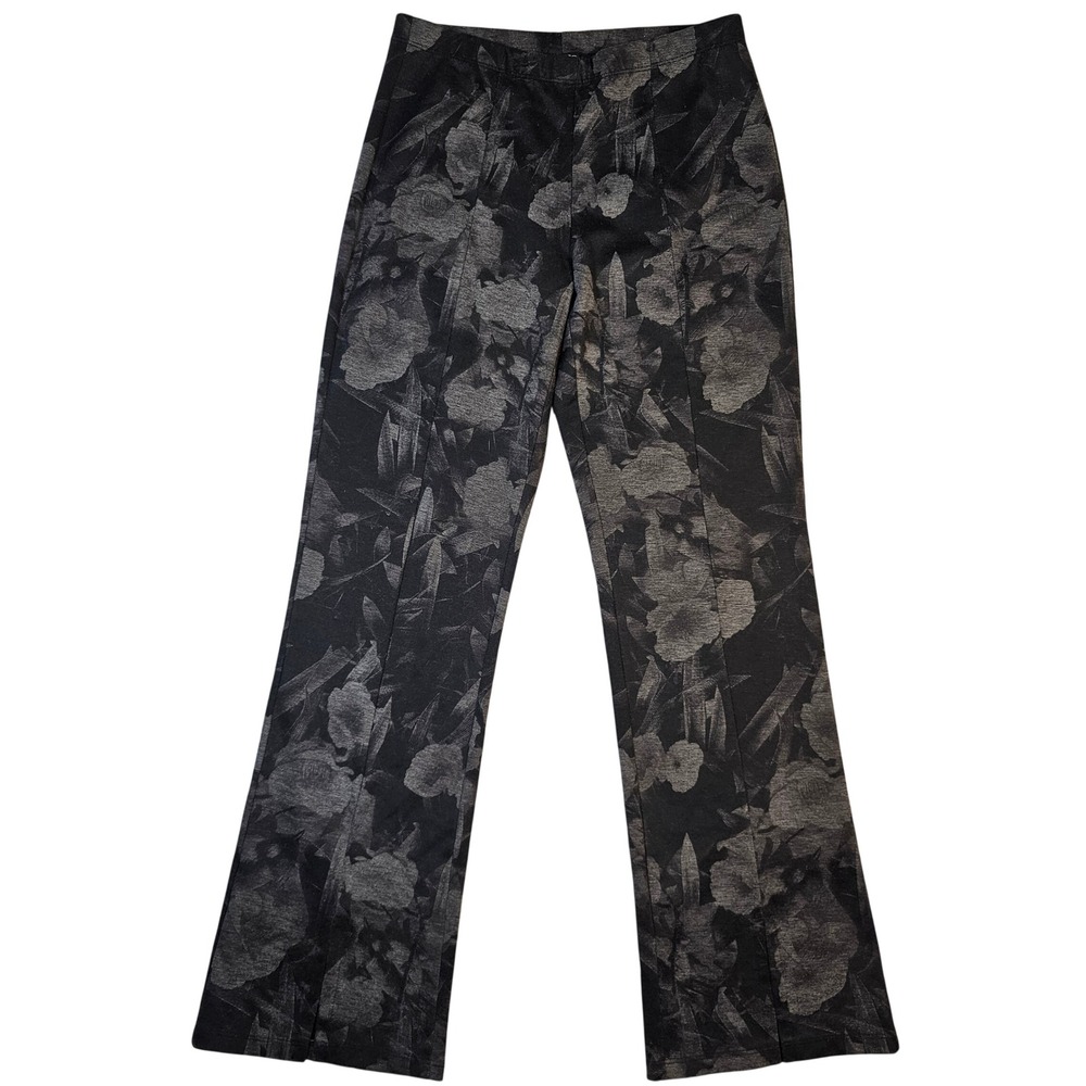 Clara Sunwoo Black Gray Floral Print Straight Leg Pull On Pants Size M USA